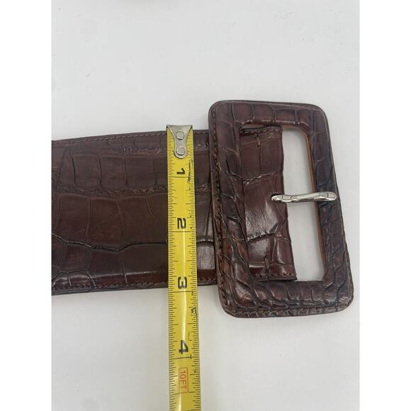 Ralph Lauren Collection Alligator Trench Buckle Brown Wide Belt M Women’s - Picture 7 of 9